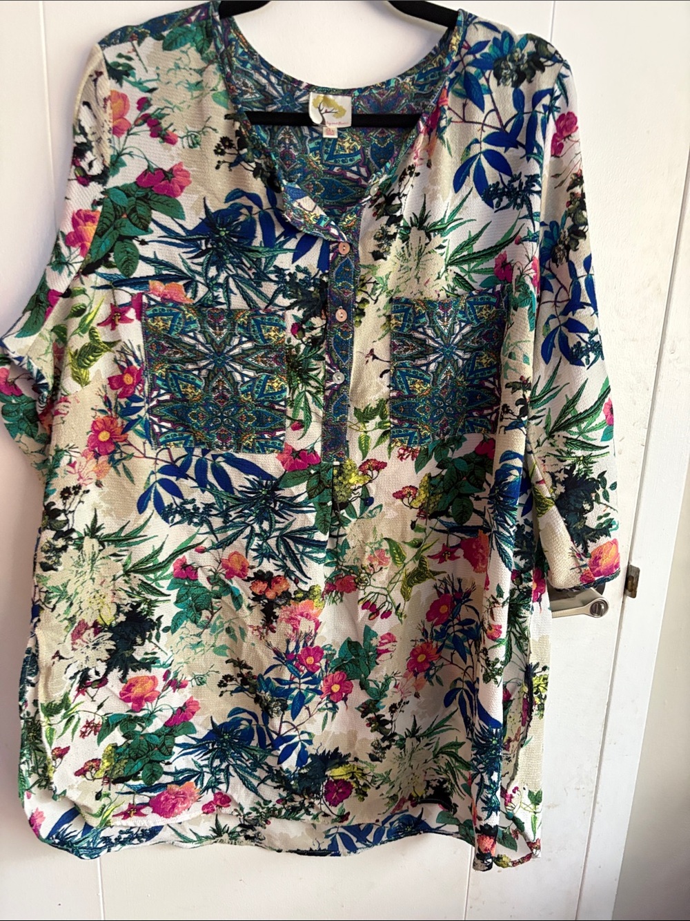 Floral Printed Women’s Tunic Top in Cream with Multicolor Botanicals